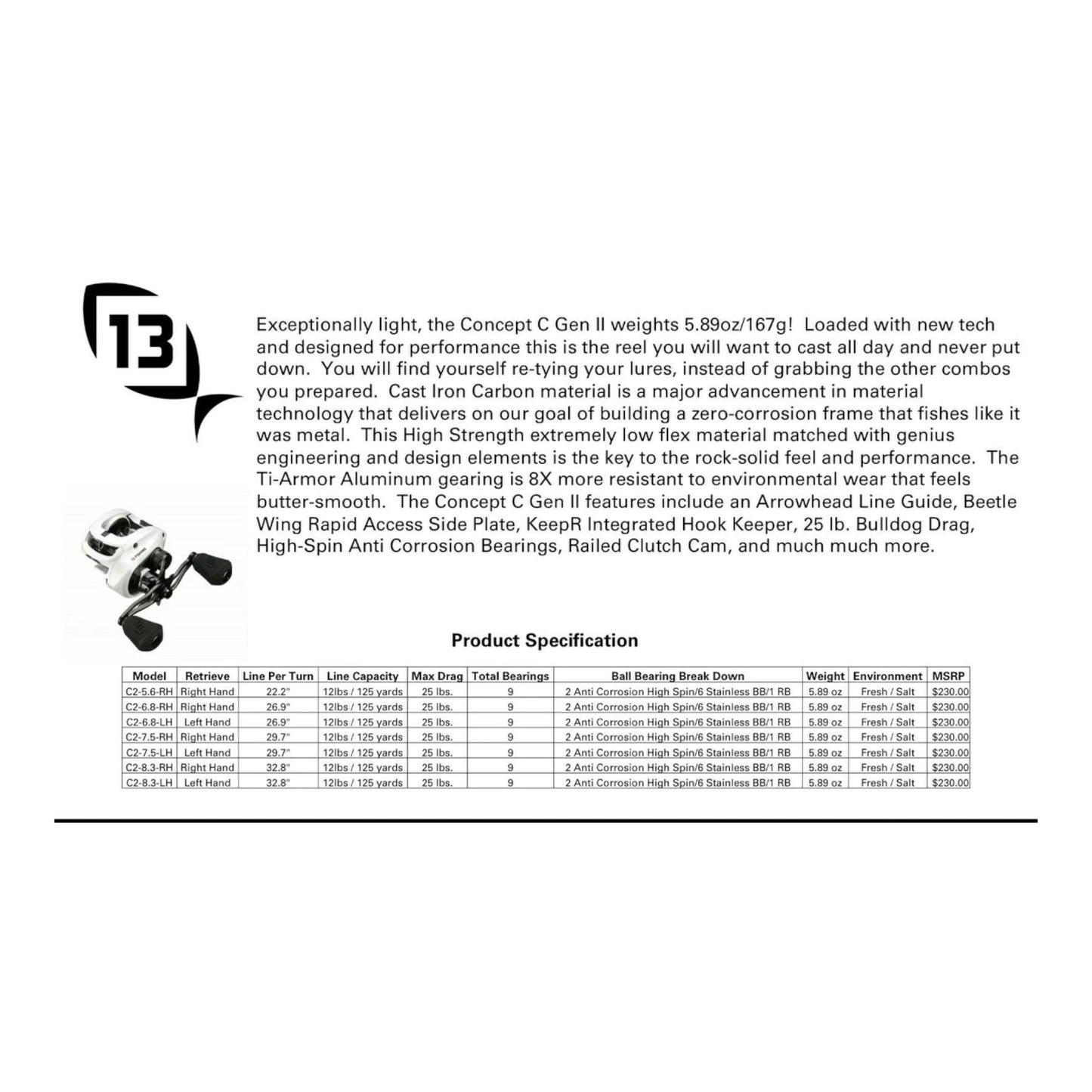 13 Fishing Concept C2 Casting Reel