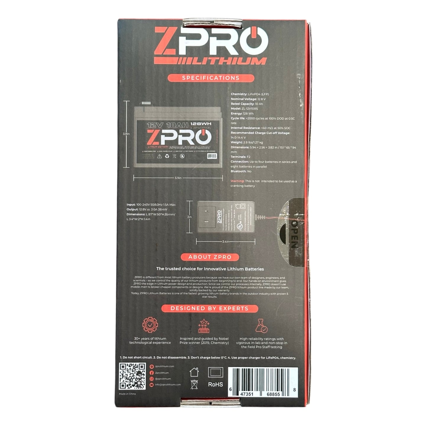 ZPRO 12V10AH Lithium Battery with 12V3A Charger