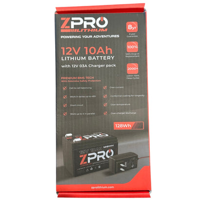 ZPRO 12V10AH Lithium Battery with 12V3A Charger